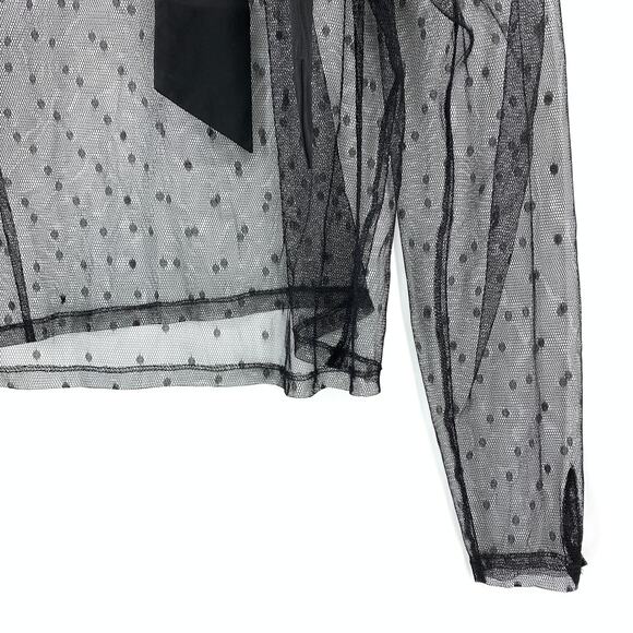Express Long Sleeve Sheer Bow Blouse Womens Size Small Black Polka Dot - Picture 4 of 5